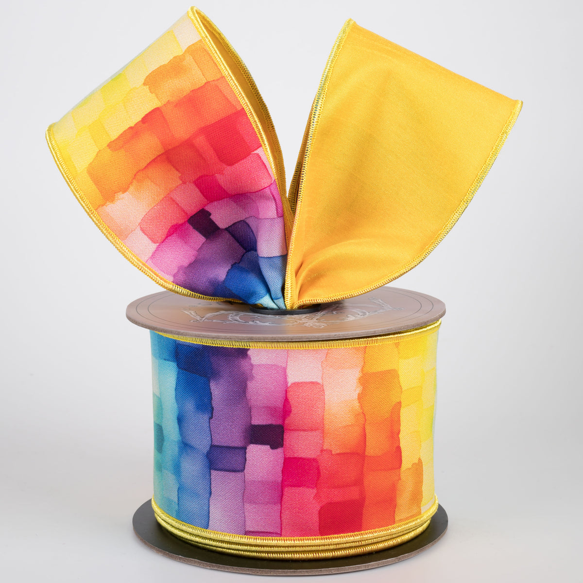 [D Stevens] 2.5" Taffeta Watercolor Mosaic Cubes Ribbon: Rainbow (10 Yards) Lifestyle Photo