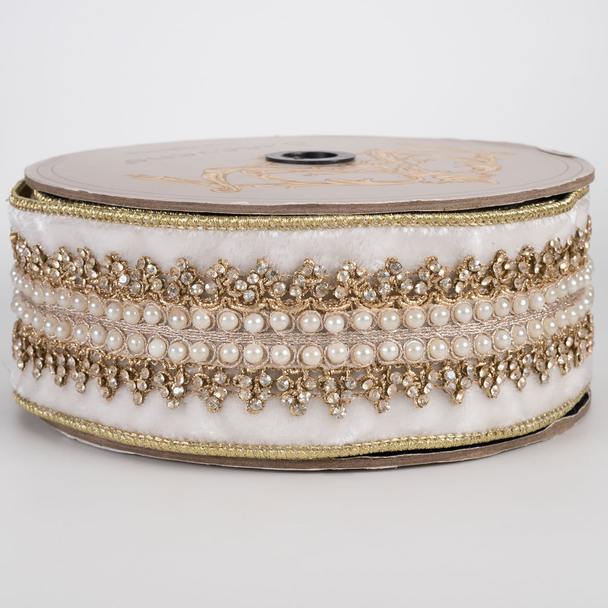 [D Stevens] 2.5" Velvet Jewels & Pearls Countess Trim Ribbon: Winter White (5 Yards) Item Number: 05-2057