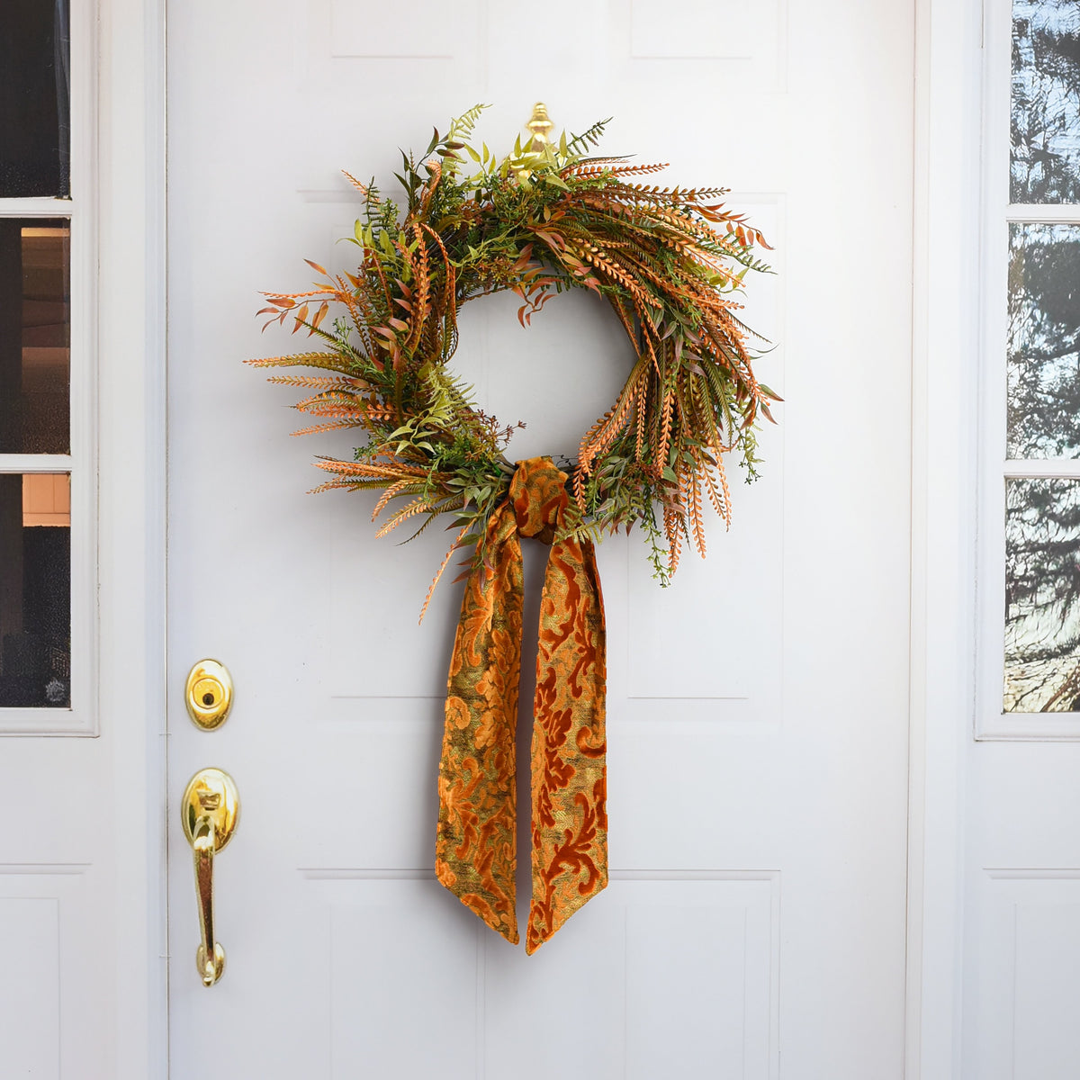 [D Stevens] 4" x 56" Jacquard Acanthus Leaves Wreath Sash: Persimmon Orange Lifestyle Photo