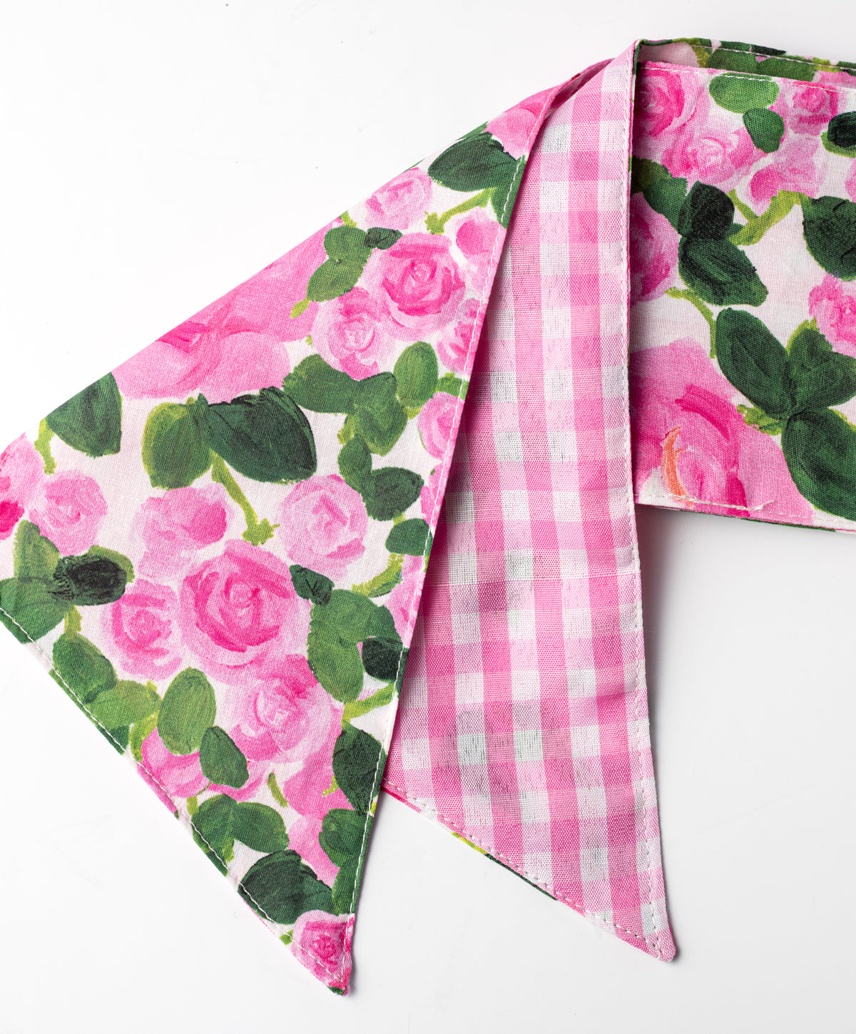 [D Stevens] 4" x 56" Linen Wreath Sash: Pink Rose Garden & Pink Check detail photo 3