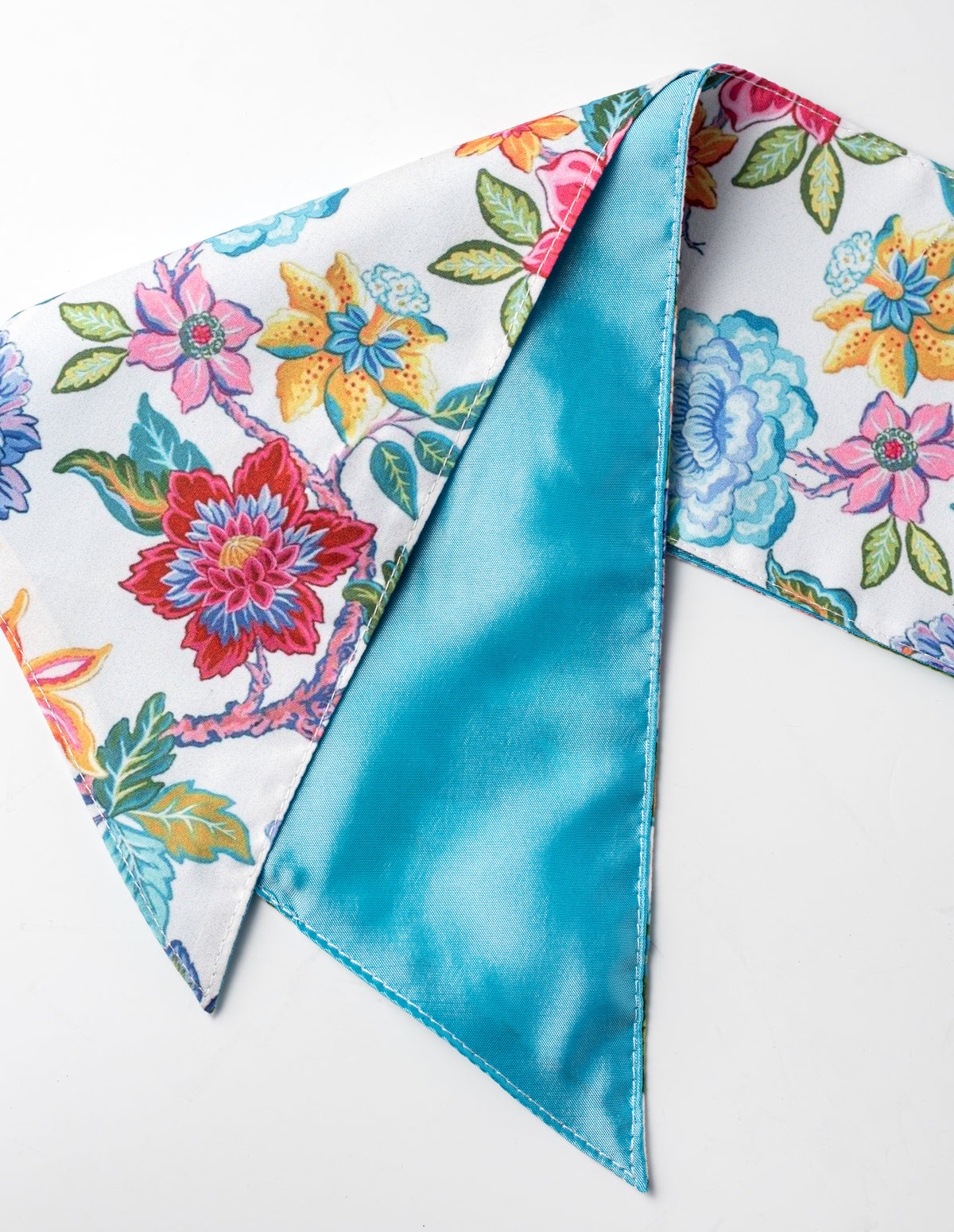 [D Stevens] 4" x 56" Poplin Wreath Sash: Mixed Colorful Florals & Blue Satin detail photo 3