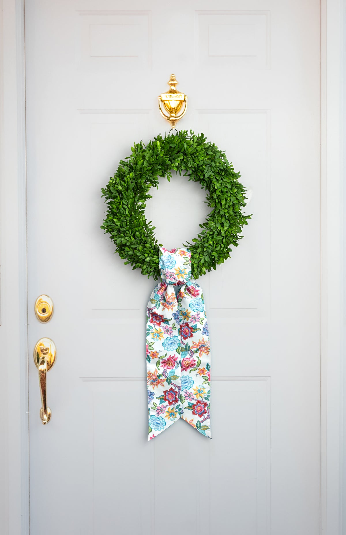 [D Stevens] 4" x 56" Poplin Wreath Sash: Mixed Colorful Florals & Blue Satin detail photo 4