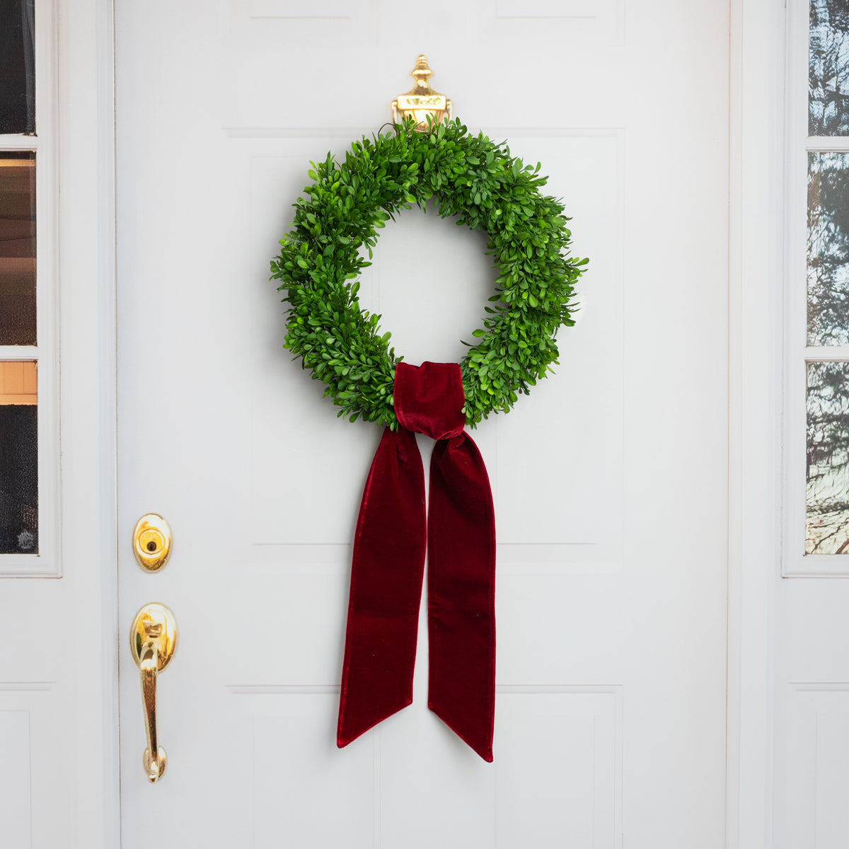 [D Stevens] 4" x 56" Velvet Gold Back Wreath Sash: Dark Red Lifestyle Photo