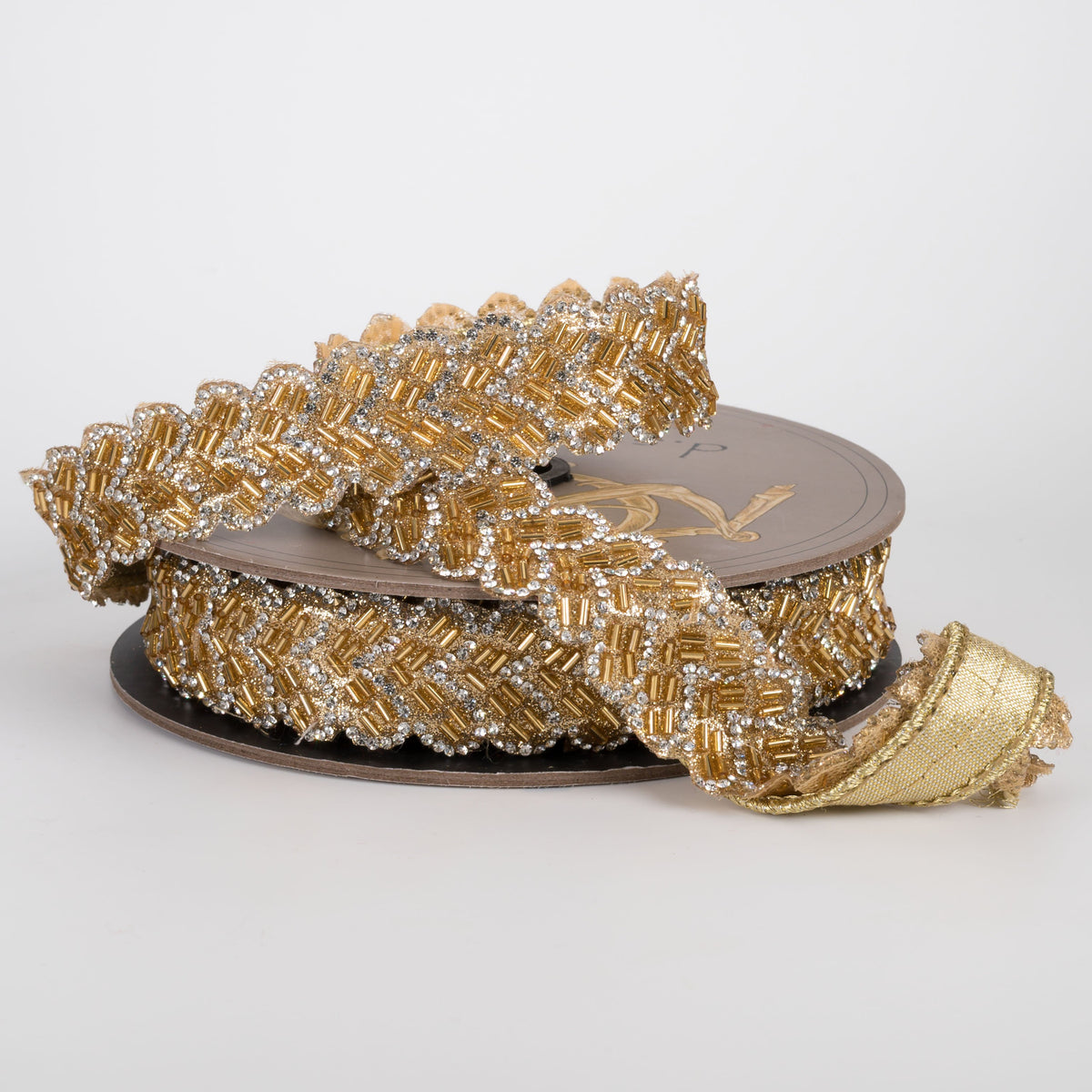 [D Stevens] 1" Beaded Jewel Chevron Glam Ribbon: Gold (5 Yards) Lifestyle Photo