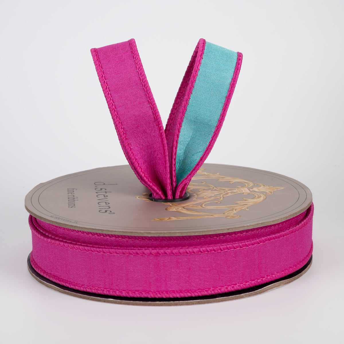 [D Stevens] 1" Double Sided Dupioni Ribbon: Blue & Hot Pink (25 Yards) Lifestyle Photo