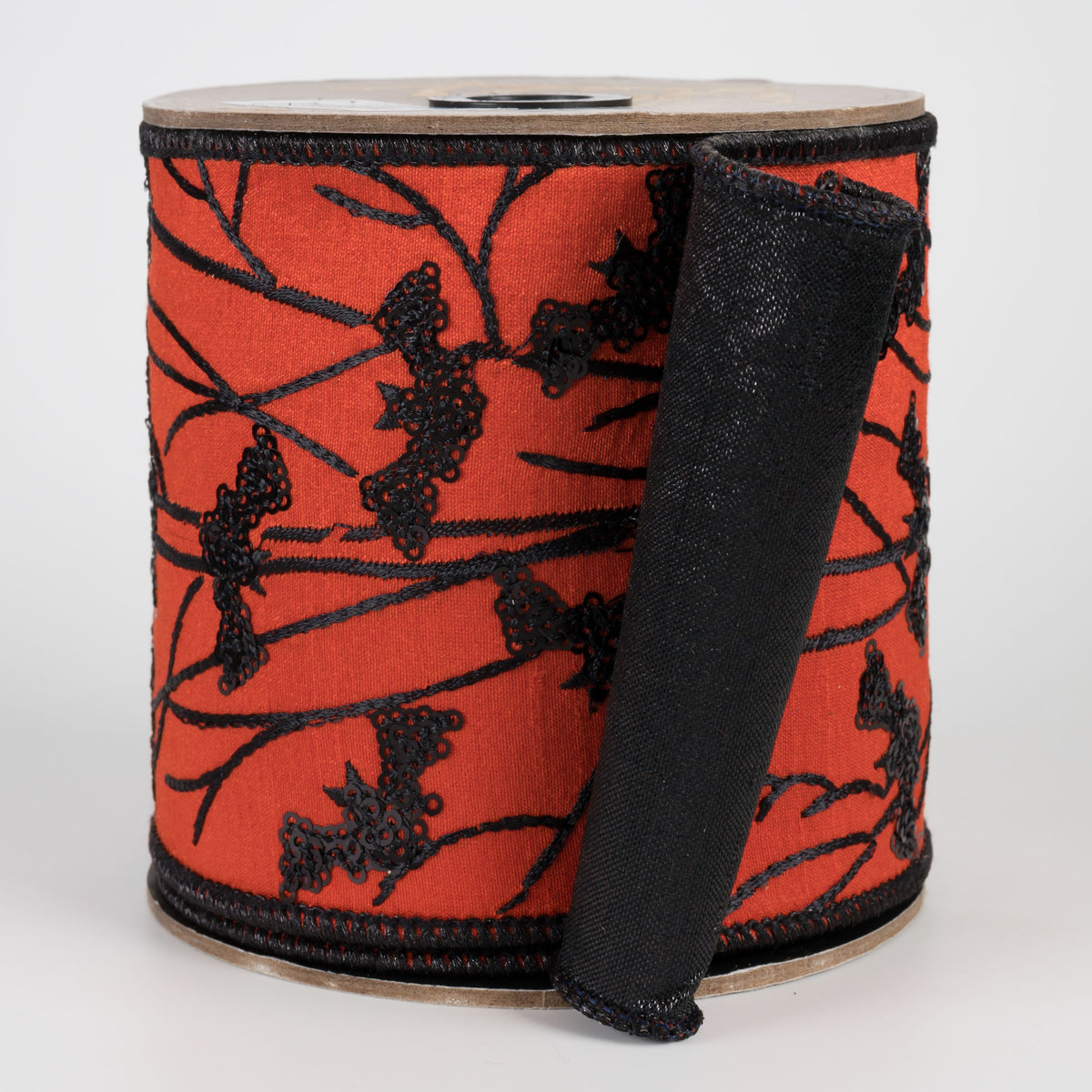 [D Stevens] 4" Dupioni Branches & Sequin Bats Ribbon: Orange & Black (5 Yards) Item Number: 05-1841