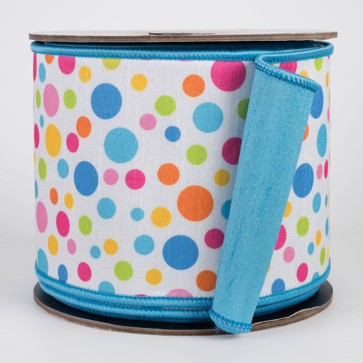 [D Stevens] 4" Dupioni Colorful Polka Dots Ribbon: Pink, Lime, Orange & Blue (10 Yards) Item Number: 05-1581