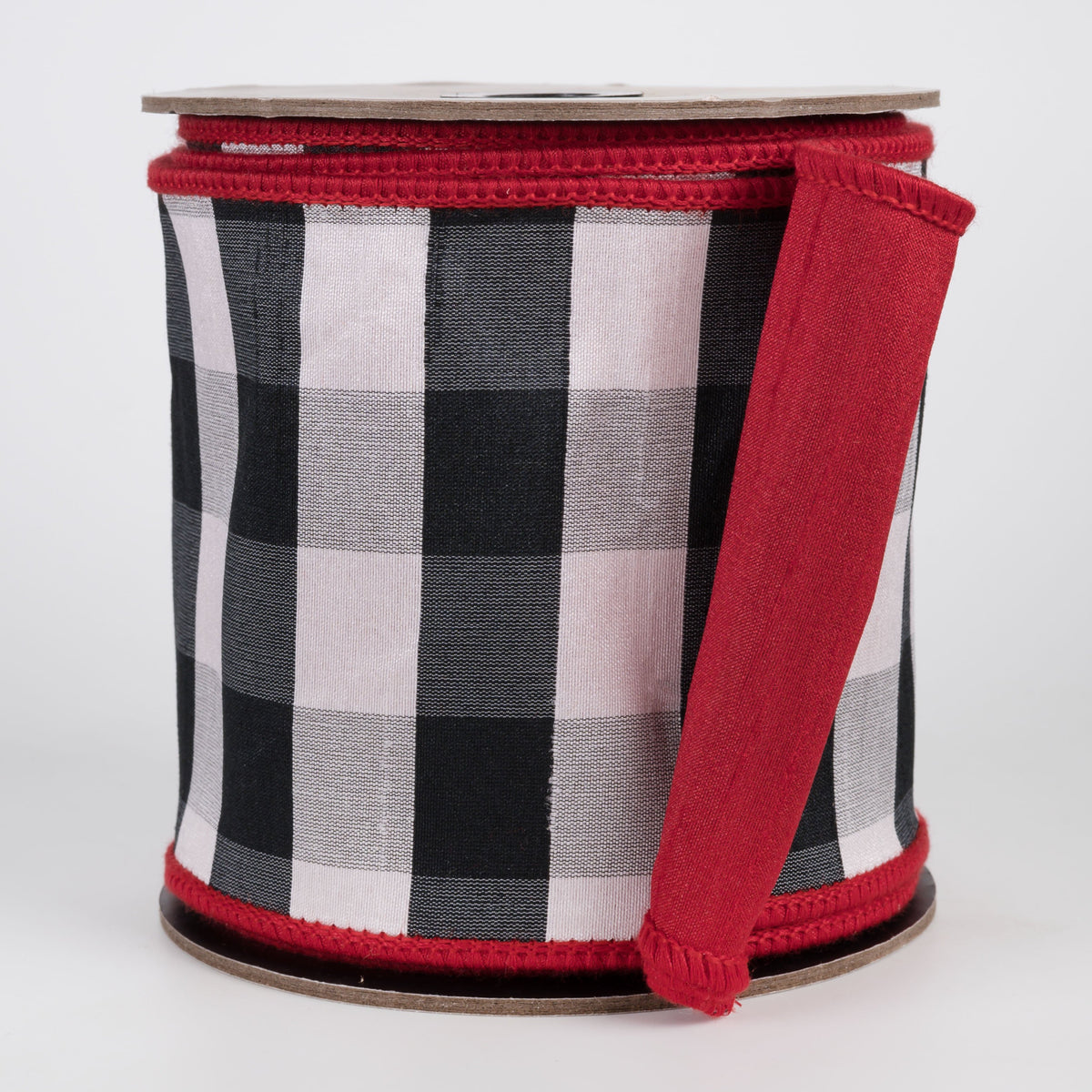 [D Stevens] 4" Faux Dupioni Check Ribbon: Black, White & Red (10 Yards) Item Number: 87-1616