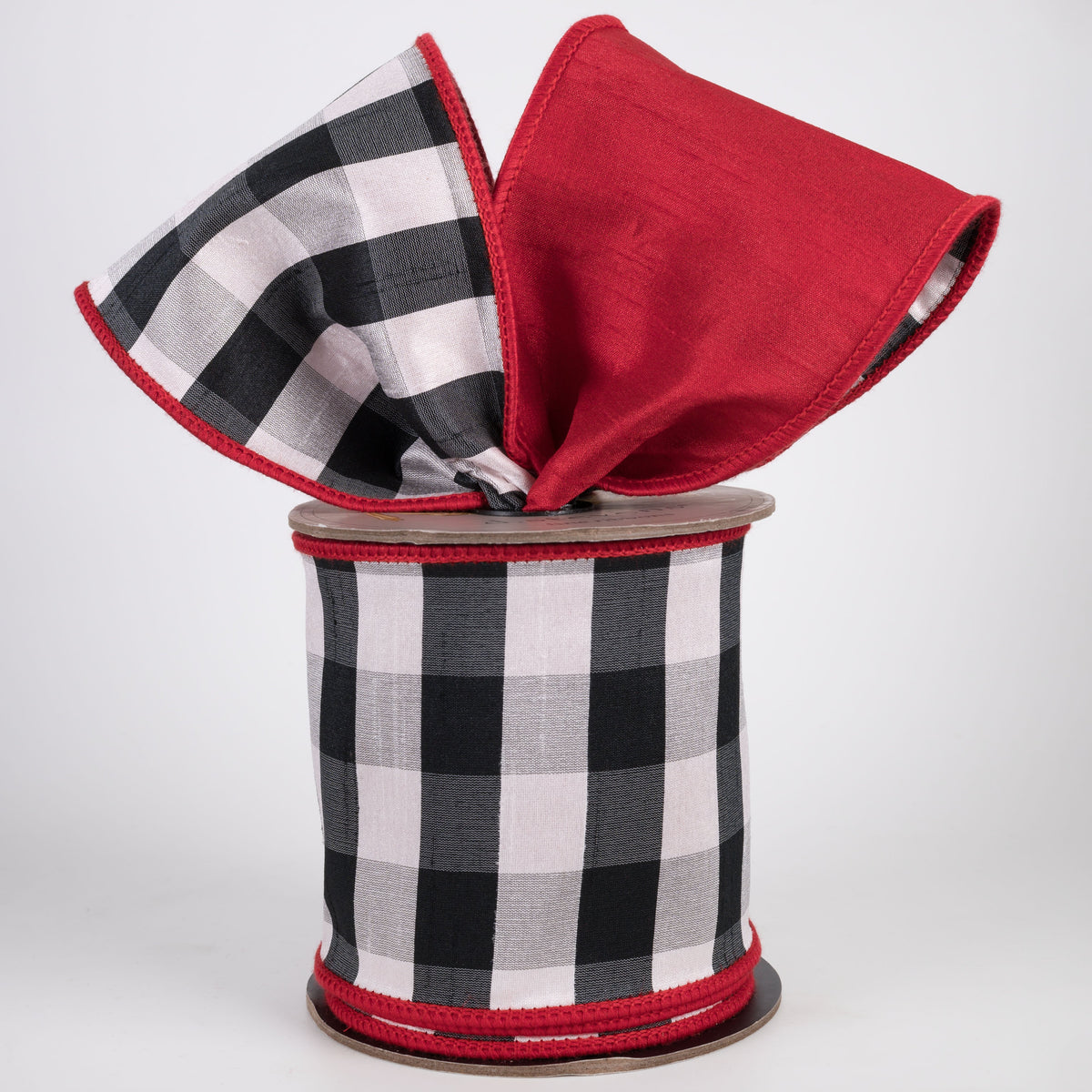 [D Stevens] 4" Faux Dupioni Check Ribbon: Black, White & Red (10 Yards) Lifestyle Photo