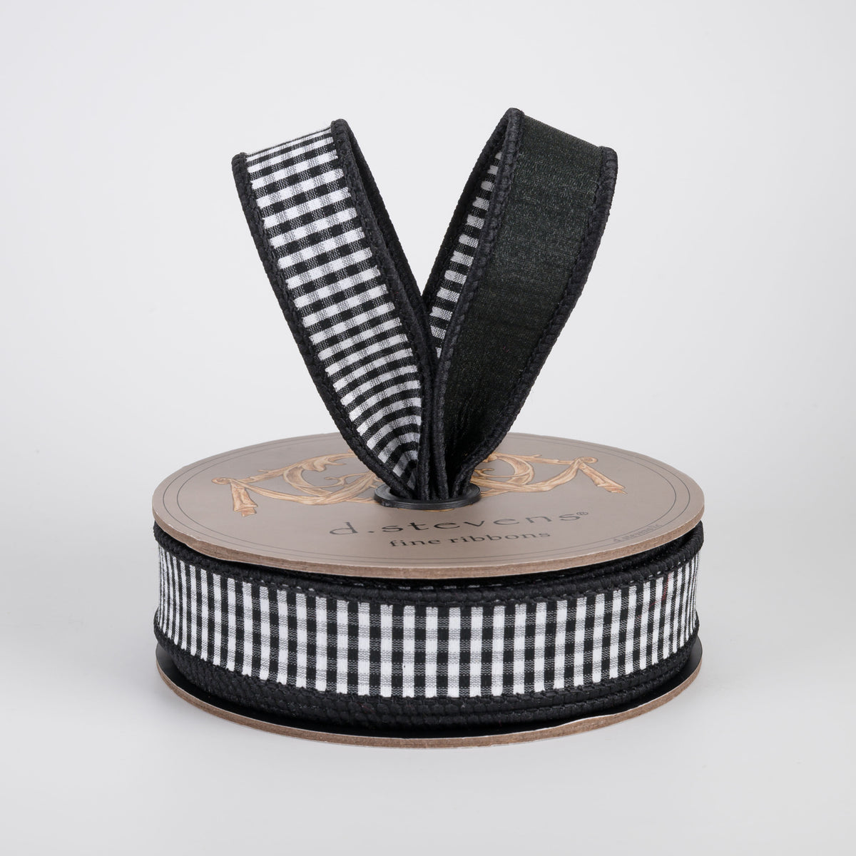 [D Stevens] 1" Faux Dupioni Mini Check Ribbon: Black & White (10 Yards) Lifestyle Photo
