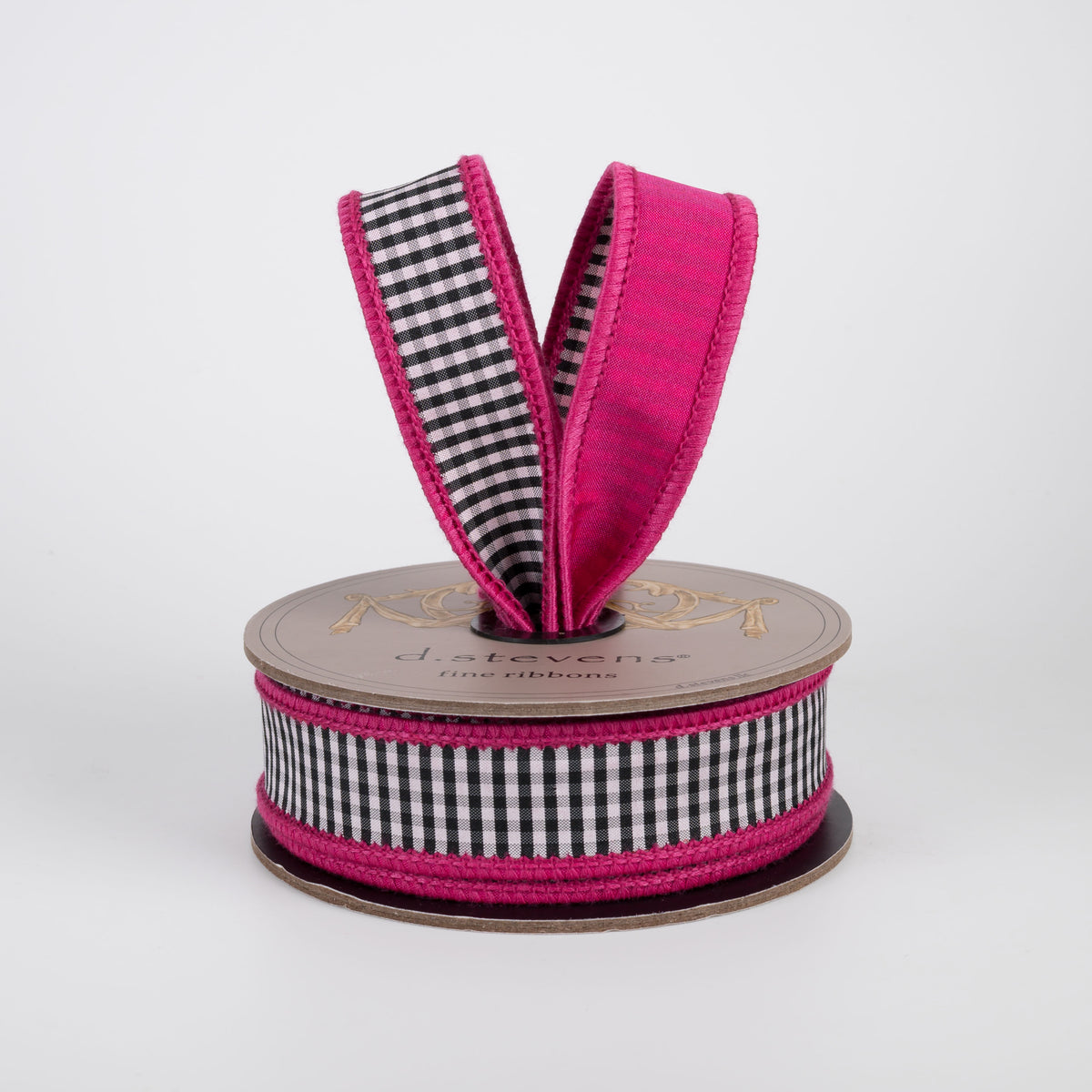 [D Stevens] 1" Faux Dupioni Mini Check Ribbon: Black & White on Hot Pink (10 Yards) Lifestyle Photo