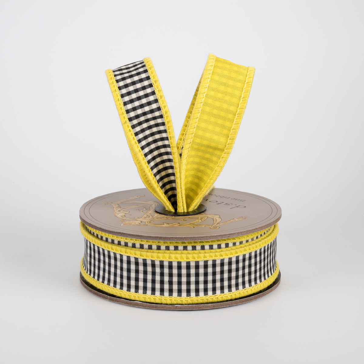 [D Stevens] 1" Faux Dupioni Mini Check Ribbon: Black & White on Yellow (10 Yards) Lifestyle Photo