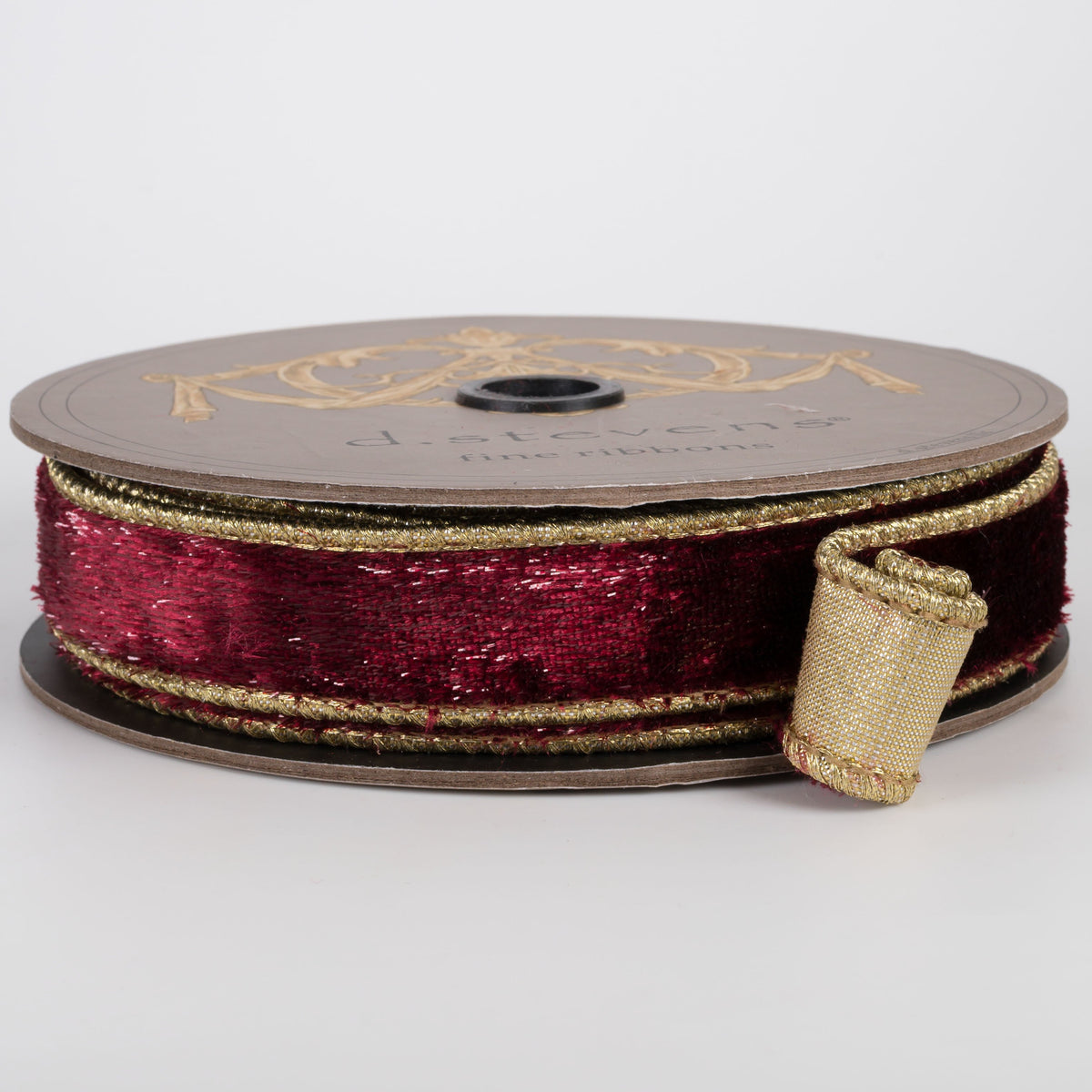 [D Stevens] 1" Ice Velvet Gold Backed Ribbon: Bordeaux Burgundy (10 Yards) Item Number: 05-2324