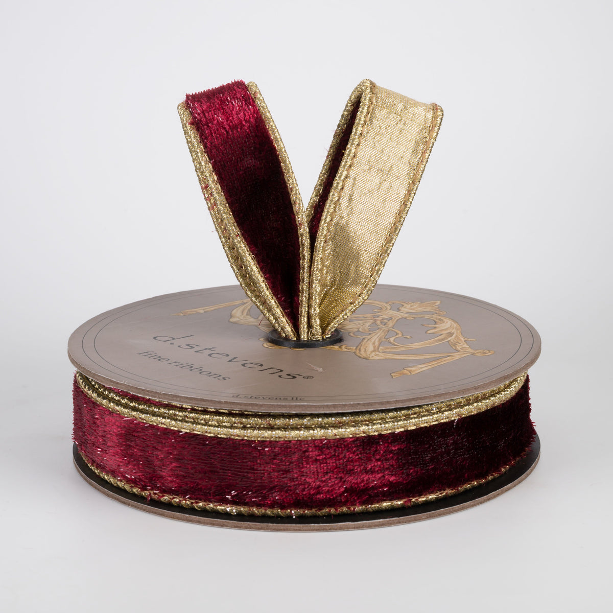 [D Stevens] 1" Ice Velvet Gold Backed Ribbon: Bordeaux Burgundy (10 Yards) Lifestyle Photo
