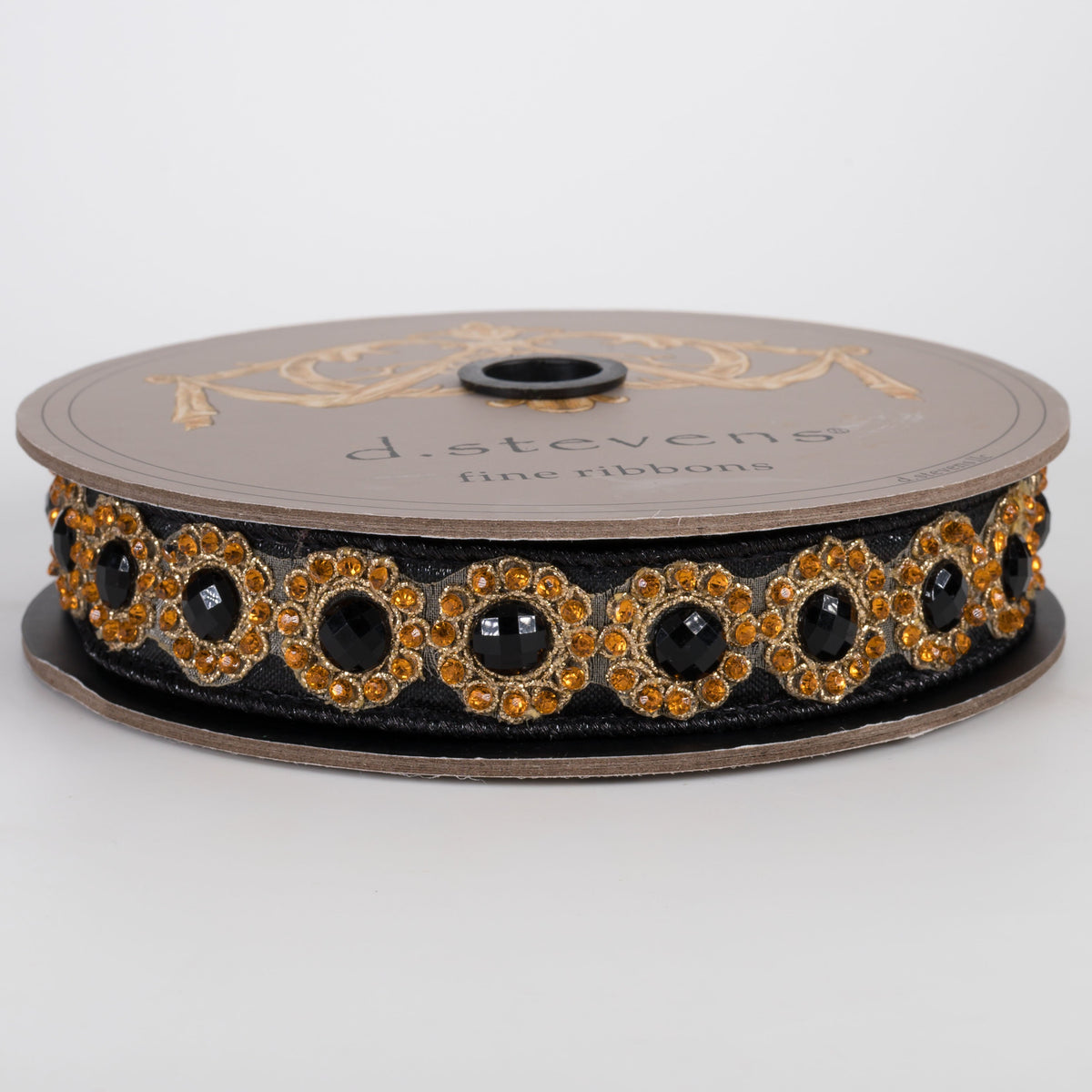 [D Stevens] 1" Metallic Dupioni Jewel Center Trim Ribbon: Orange & Black on Black (5 Yards) Item Number: 05-1860