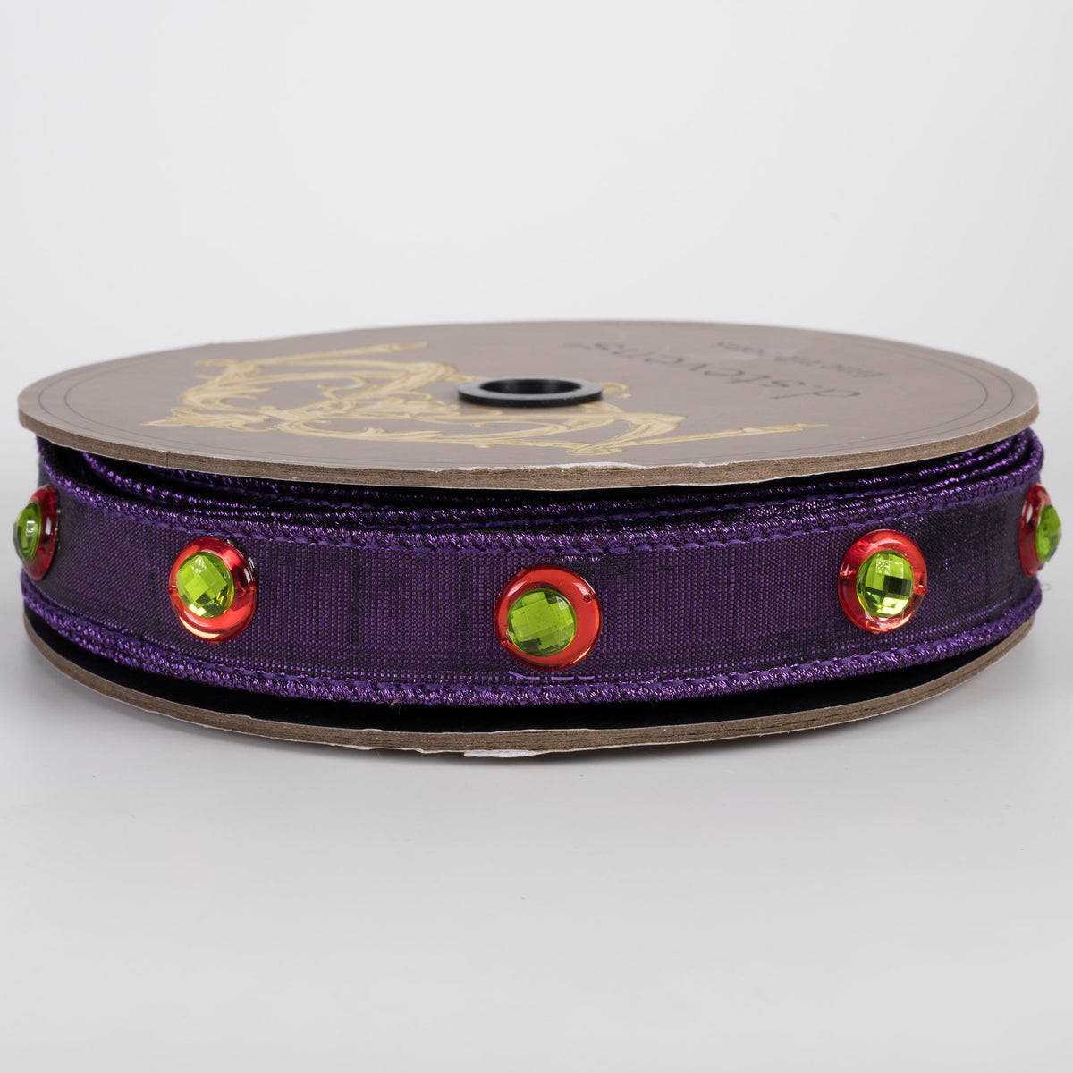 [D Stevens] 1" Metallic Dupioni Jewel Center Trim Ribbon: Orange & Green on Purple (10 Yards) Item Number: 05-1867