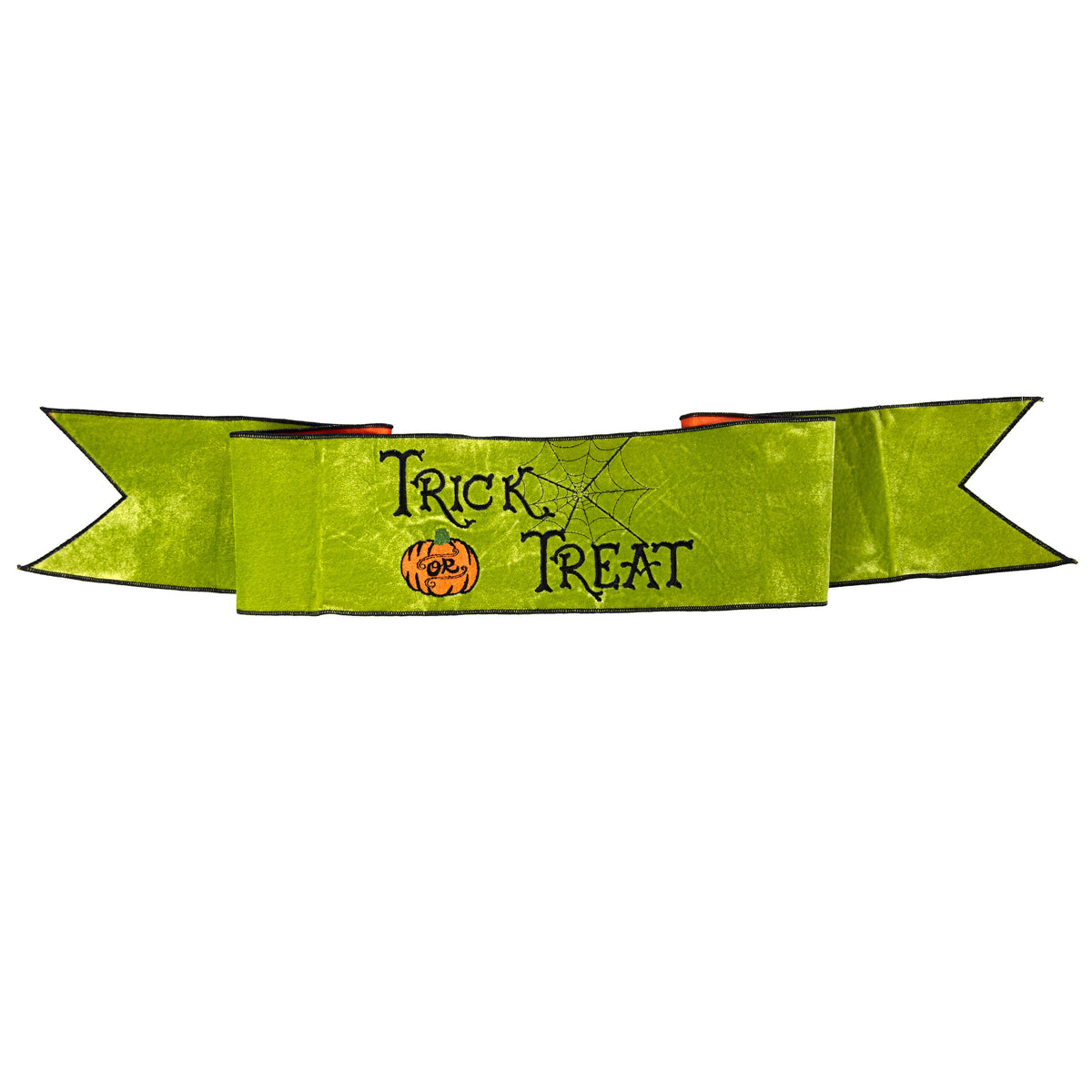 [D Stevens] 6" Satin Trick or Treat Embroidery Banner: Green & Orange Item Number: 18-4572