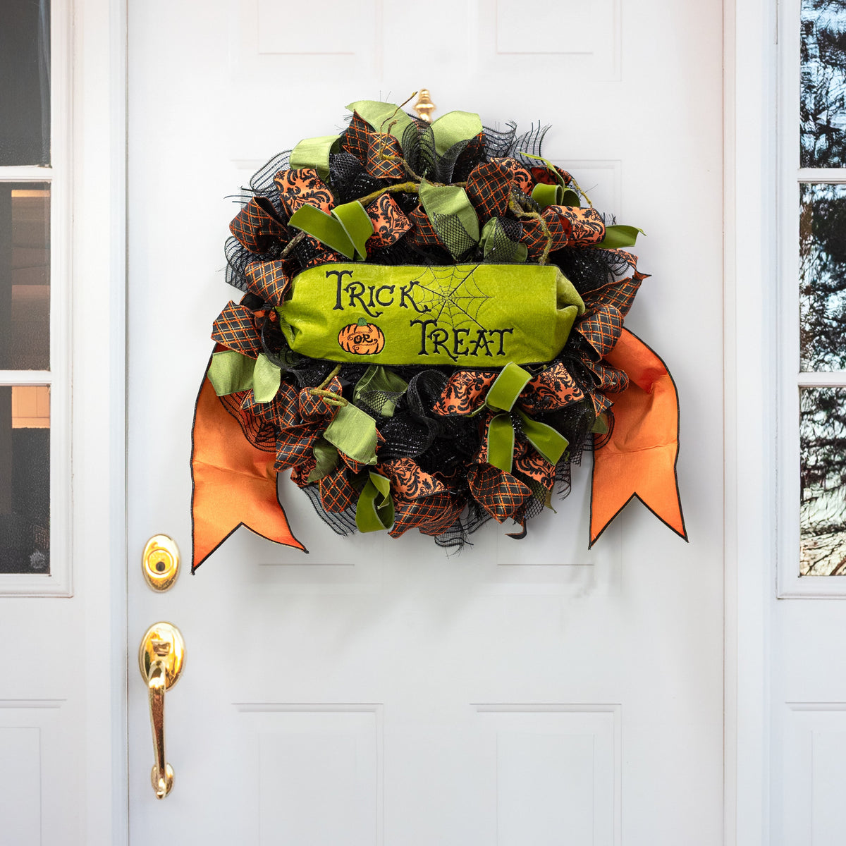 [D Stevens] 6" Satin Trick or Treat Embroidery Banner: Green & Orange detail photo 4