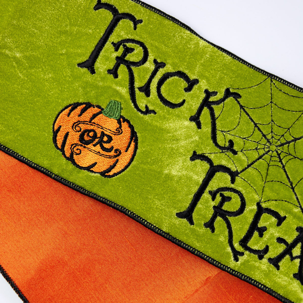 [D Stevens] 6" Satin Trick or Treat Embroidery Banner: Green & Orange detail photo 5