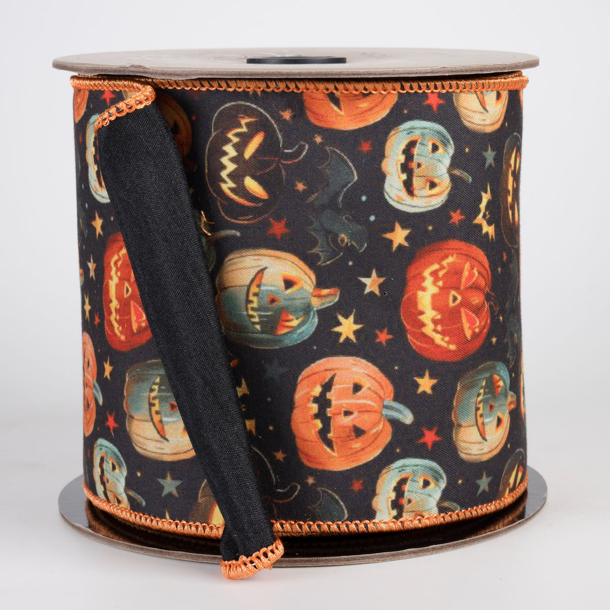 [D Stevens] 4" Taffeta Scary Jack-O-Lanterns Ribbon (10 Yards) Item Number: 18-5125