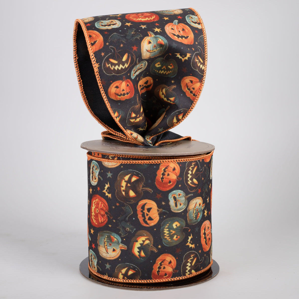 [D Stevens] 4" Taffeta Scary Jack-O-Lanterns Ribbon (10 Yards) Lifestyle Photo