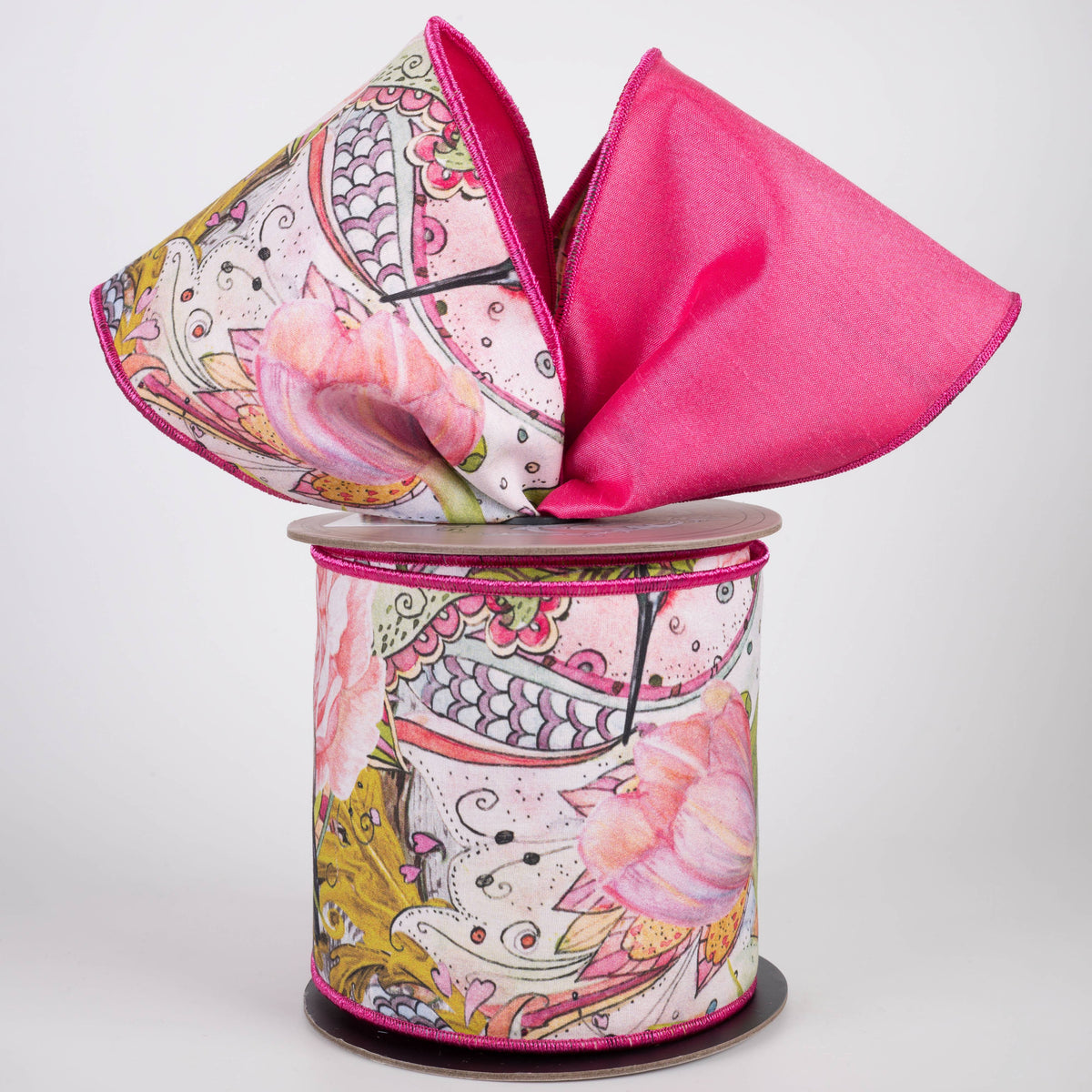 [D Stevens] 4" Taffeta Spring Floral Garden Hummingbird Ribbon: Hot Pink (10 Yards) Lifestyle Photo