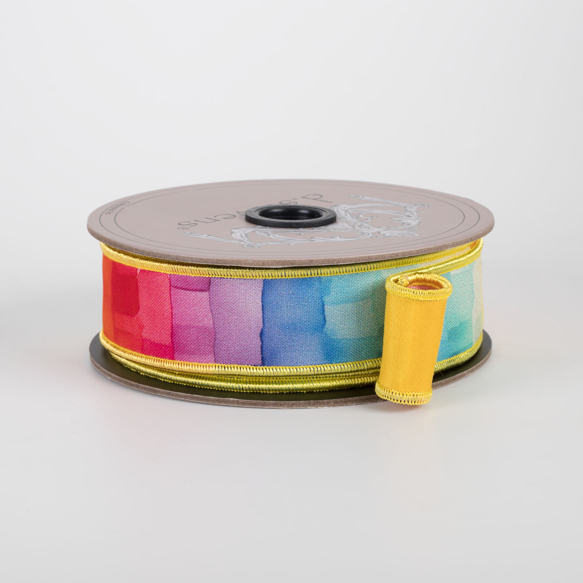 [D Stevens] 1" Taffeta Watercolor Mosaic Cubes Ribbon: Rainbow (10 Yards) Item Number: 45-0210