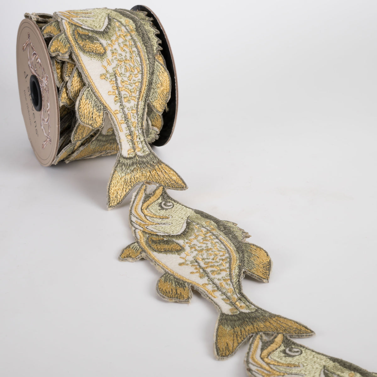 [D Stevens] 3" Unwired Embroidered Bass Fish Ribbon Garland (5 Yards) Lifestyle Photo