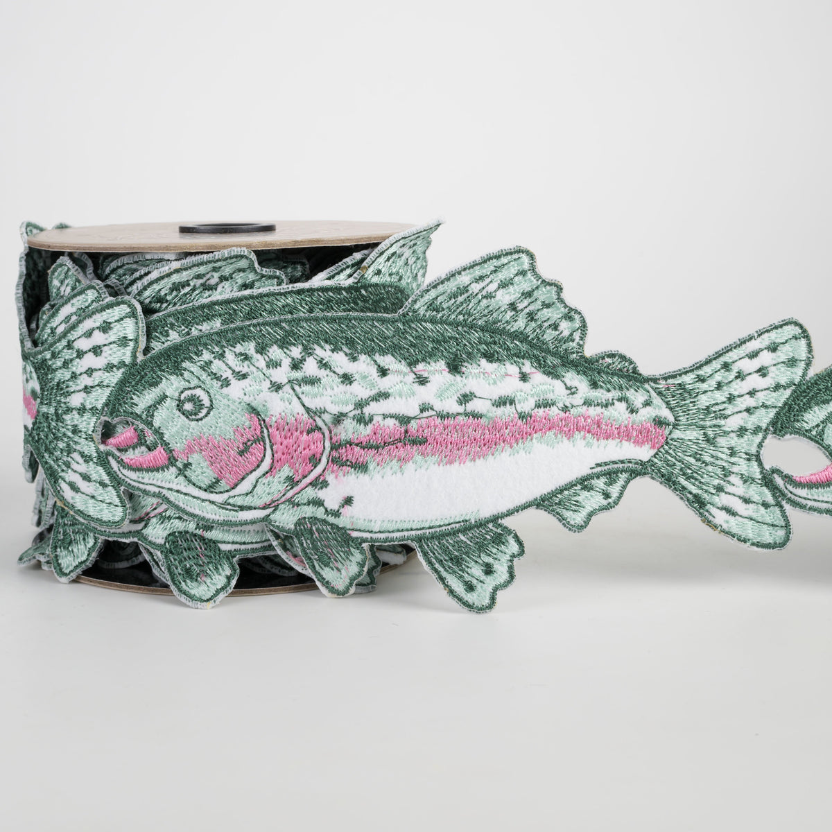 [D Stevens] 3" Unwired Embroidered Trout Fish Ribbon Garland (5 Yards) Item Number: 18-4742
