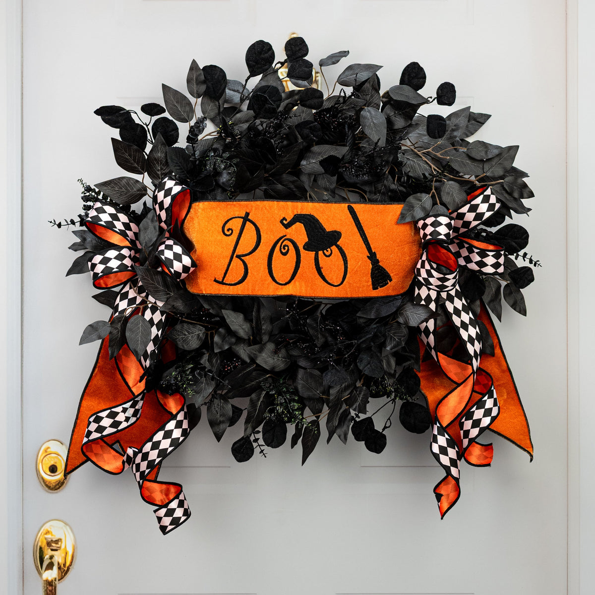 [D Stevens] 6" Velvet Boo Witch Embroidery Banner: Orange & Black Lifestyle Photo