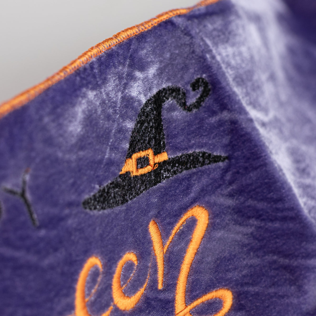 [D Stevens] 6" Velvet Happy Halloween Embroidery Banner: Purple & Orange detail photo 3