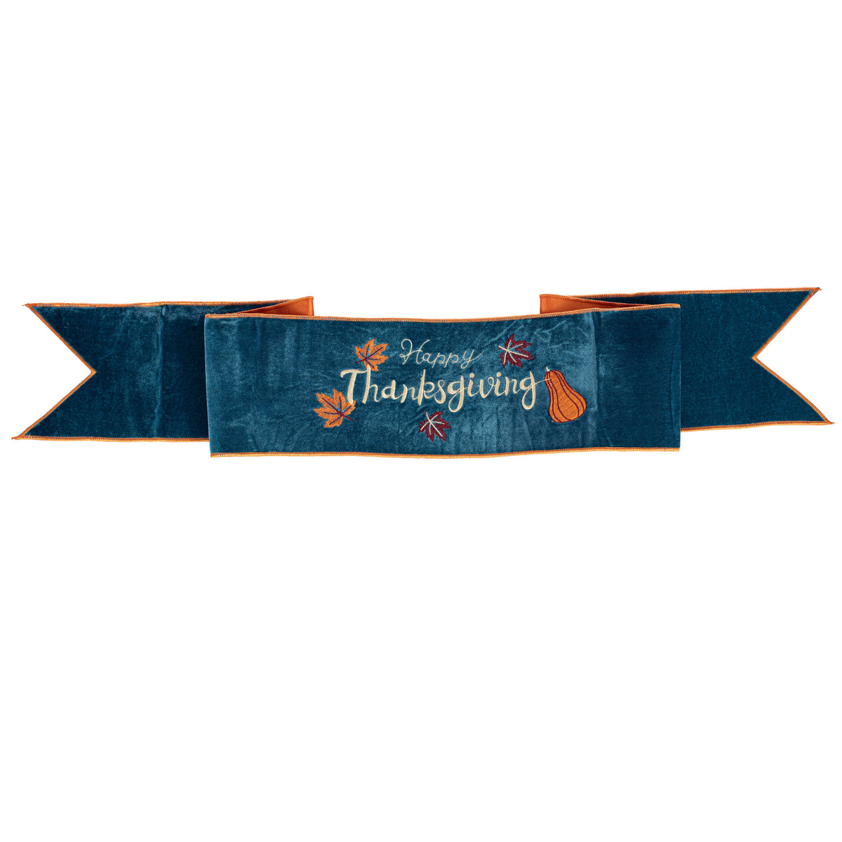 [D Stevens] 6" Velvet Happy Thanksgiving Embroidery Banner: Blue & Orange Item Number: 18-4586
