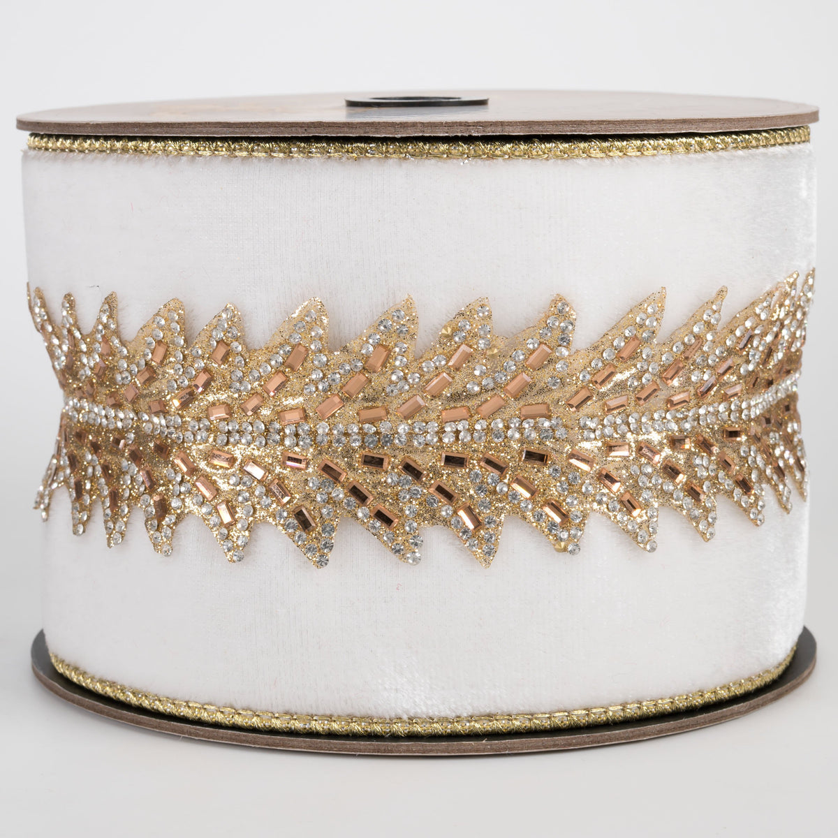 [D Stevens] 4" Velvet & Jewels Art Deco Trim Ribbon: Winter White (5 Yards) Item Number: 05-2351