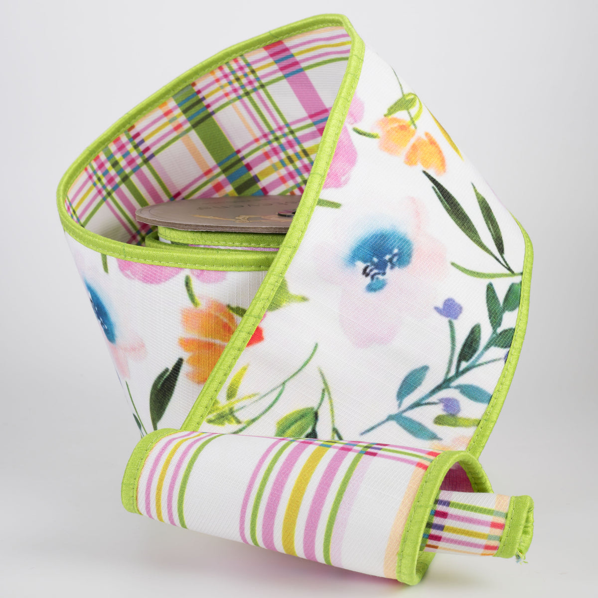 [D Stevens] 4" Watercolor Florals on Poplin Spring Plaid Ribbon (10 Yards) Lifestyle Photo