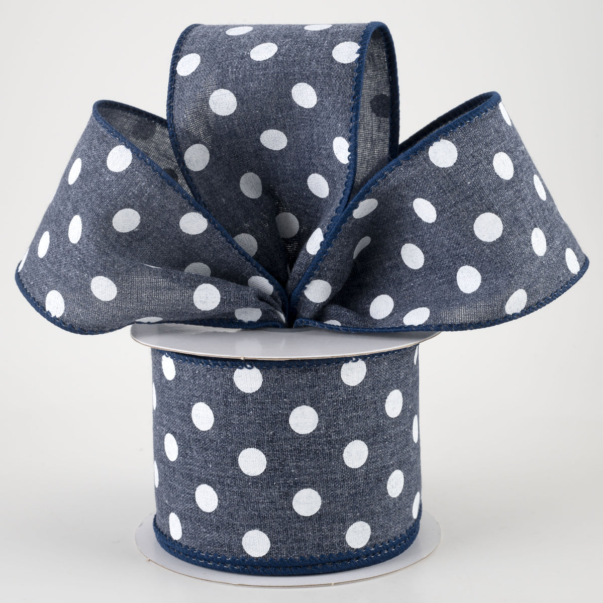 2.5" Stiff Linen Polka Dot Ribbon: Navy Blue (10 Yards) Lifestyle Photo