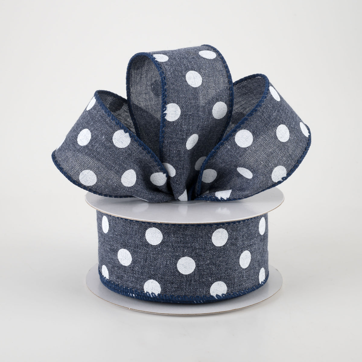 1.5" Stiff Linen Polka Dot Ribbon: Navy Blue (10 Yards) Lifestyle Photo