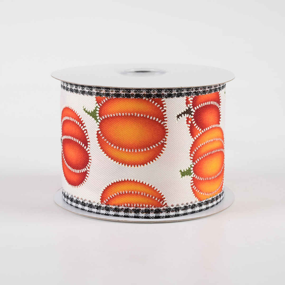 2.5" Stitch Pumpkin Check Edge Ribbon: Ivory (10 Yards)