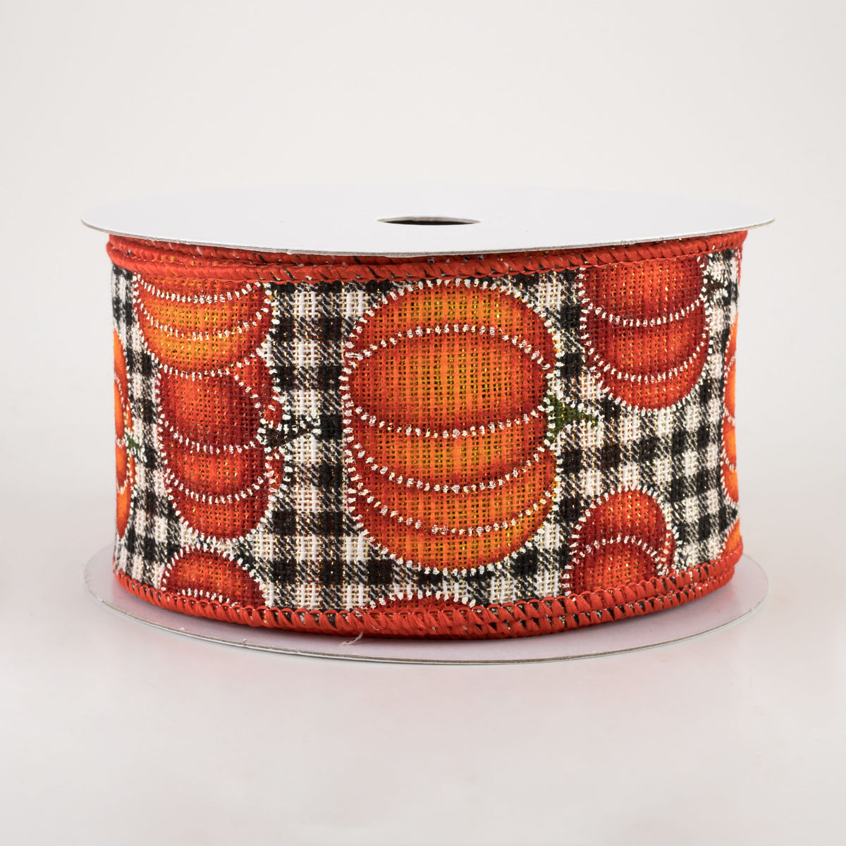 2.5" Stitch Pumpkin On Cotton Gingham Ribbon (10 Yards)