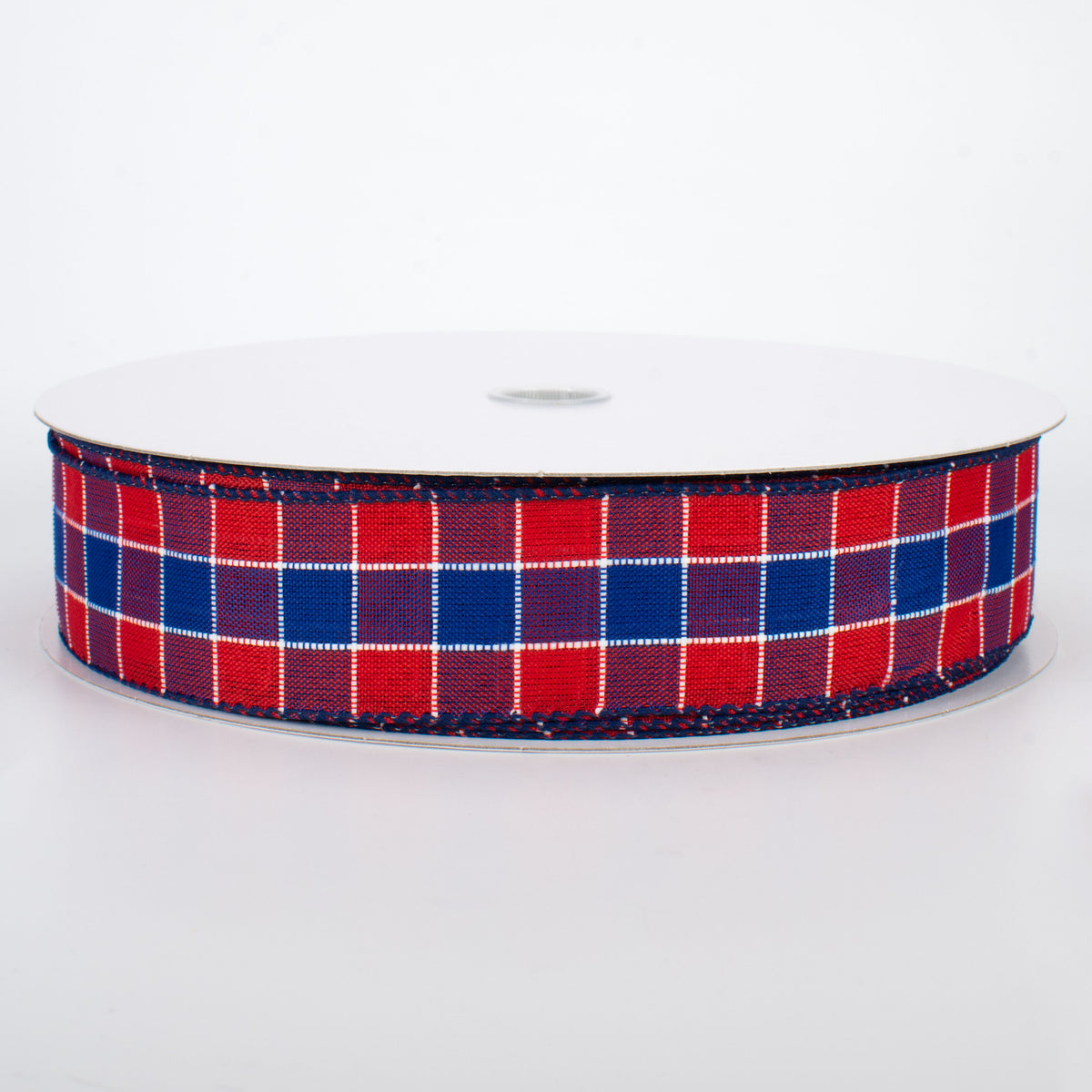 1.5" Stitched Check Ribbon: Red & Blue (50 Yards)