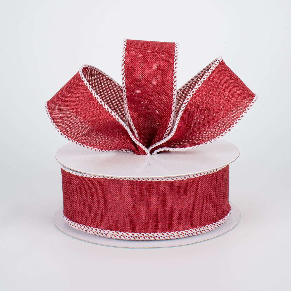 1.5" Stitched Edge Ribbon: Crimson Red & White (10 Yards) Lifestyle Photo