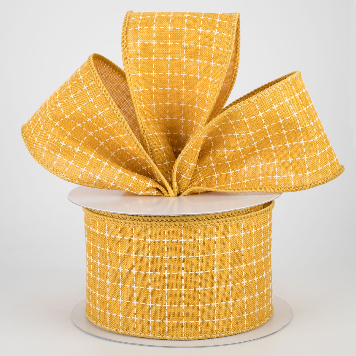 2.5" Stitched Squares Ribbon: Dark Mustard & Cream (10 Yards) Lifestyle Photo