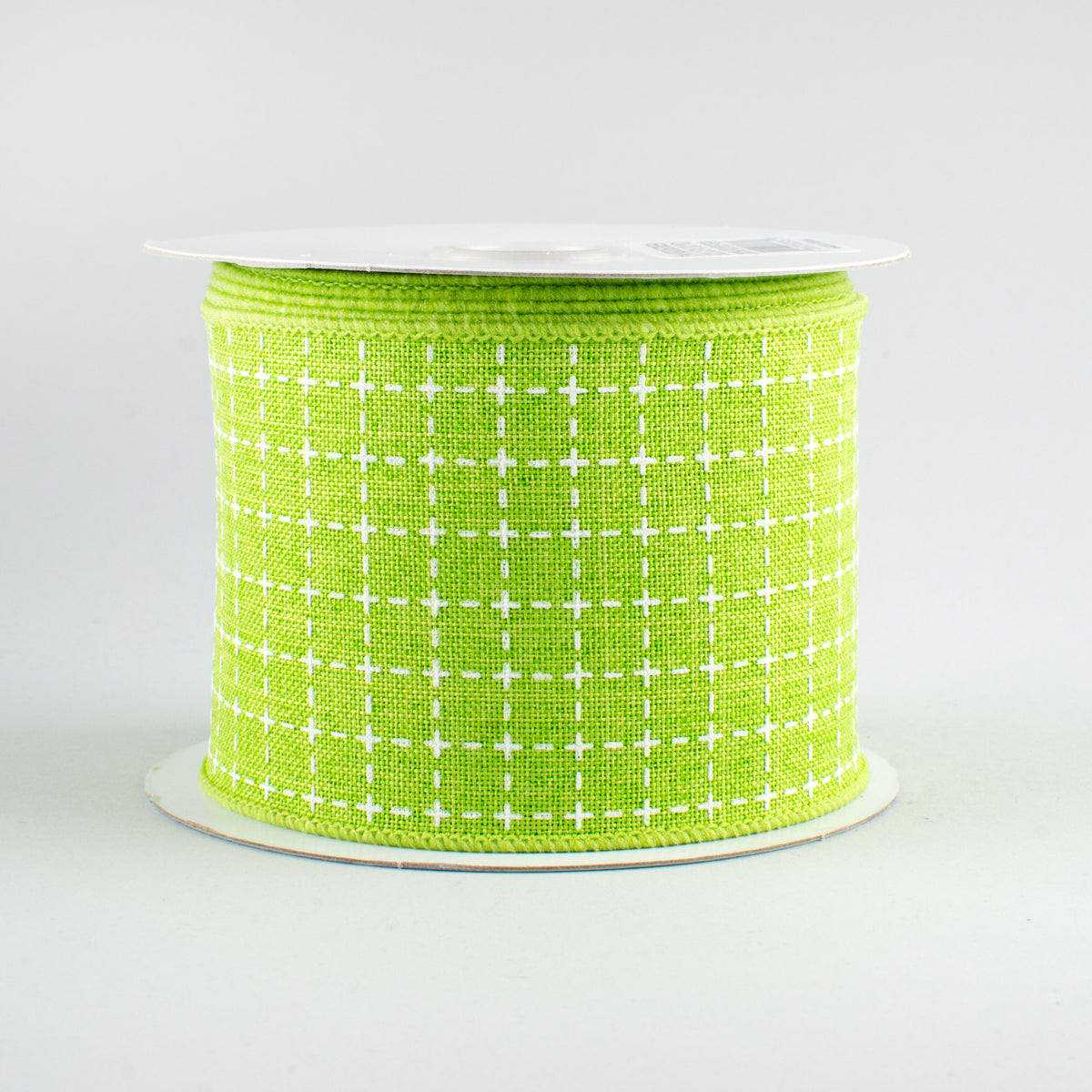 2.5" Stitched Squares Ribbon: Lime & White (10 Yards)