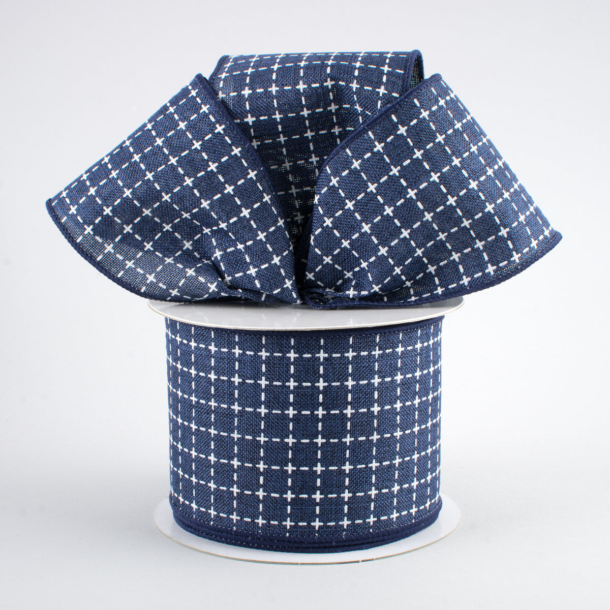 2.5" Stitched Squares Ribbon: Navy Blue & White (10 Yards) Lifestyle Photo
