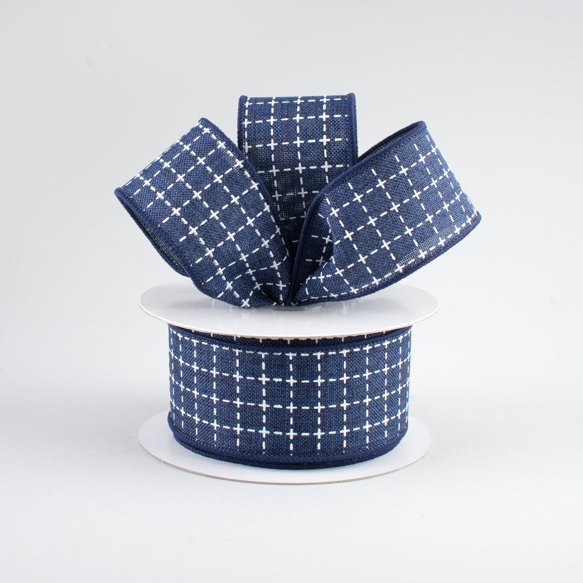 1.5" Stitched Squares Ribbon: Navy Blue & White (10 Yards) Lifestyle Photo