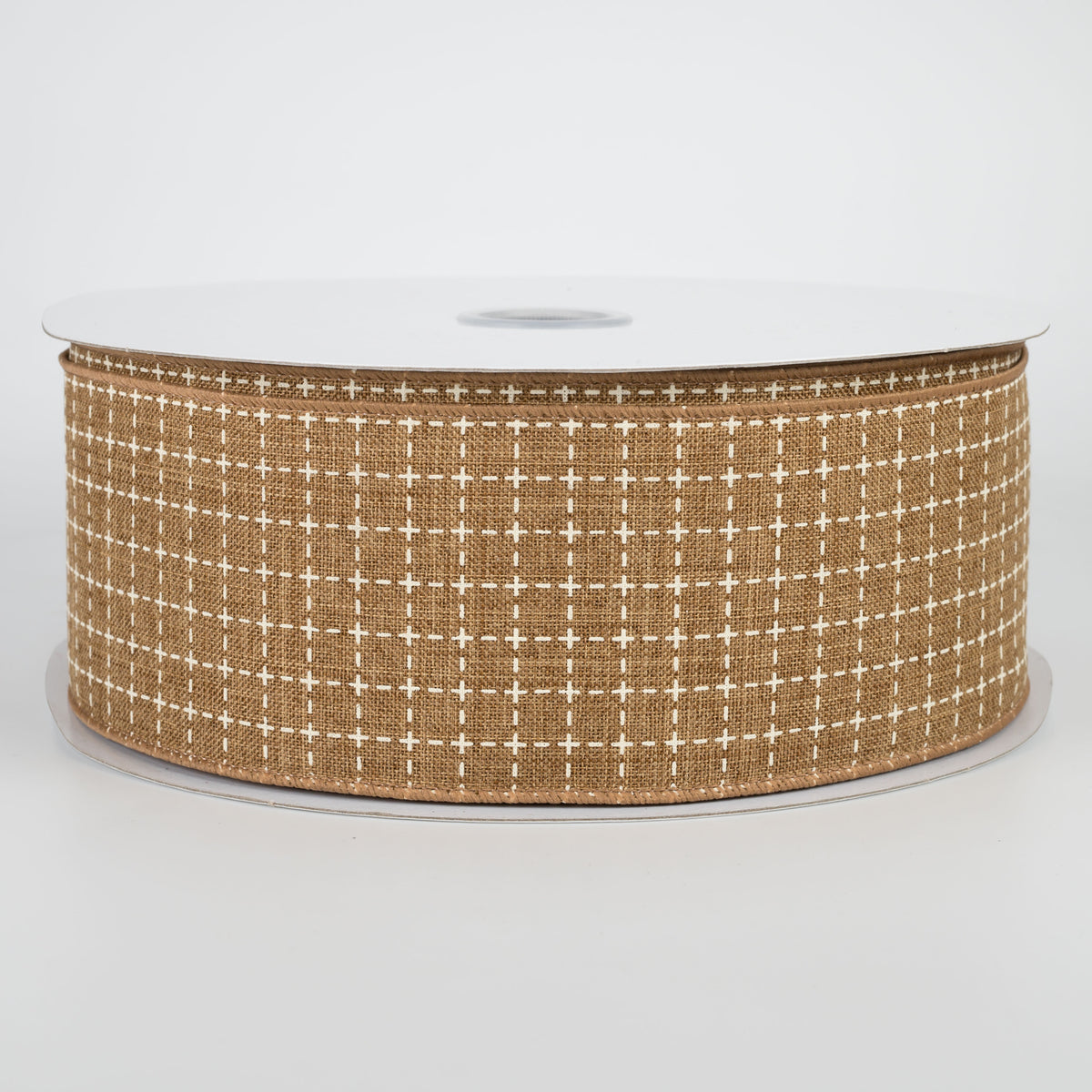 2.5" Stitched Squares Ribbon: Tan & Cream (50 Yards)