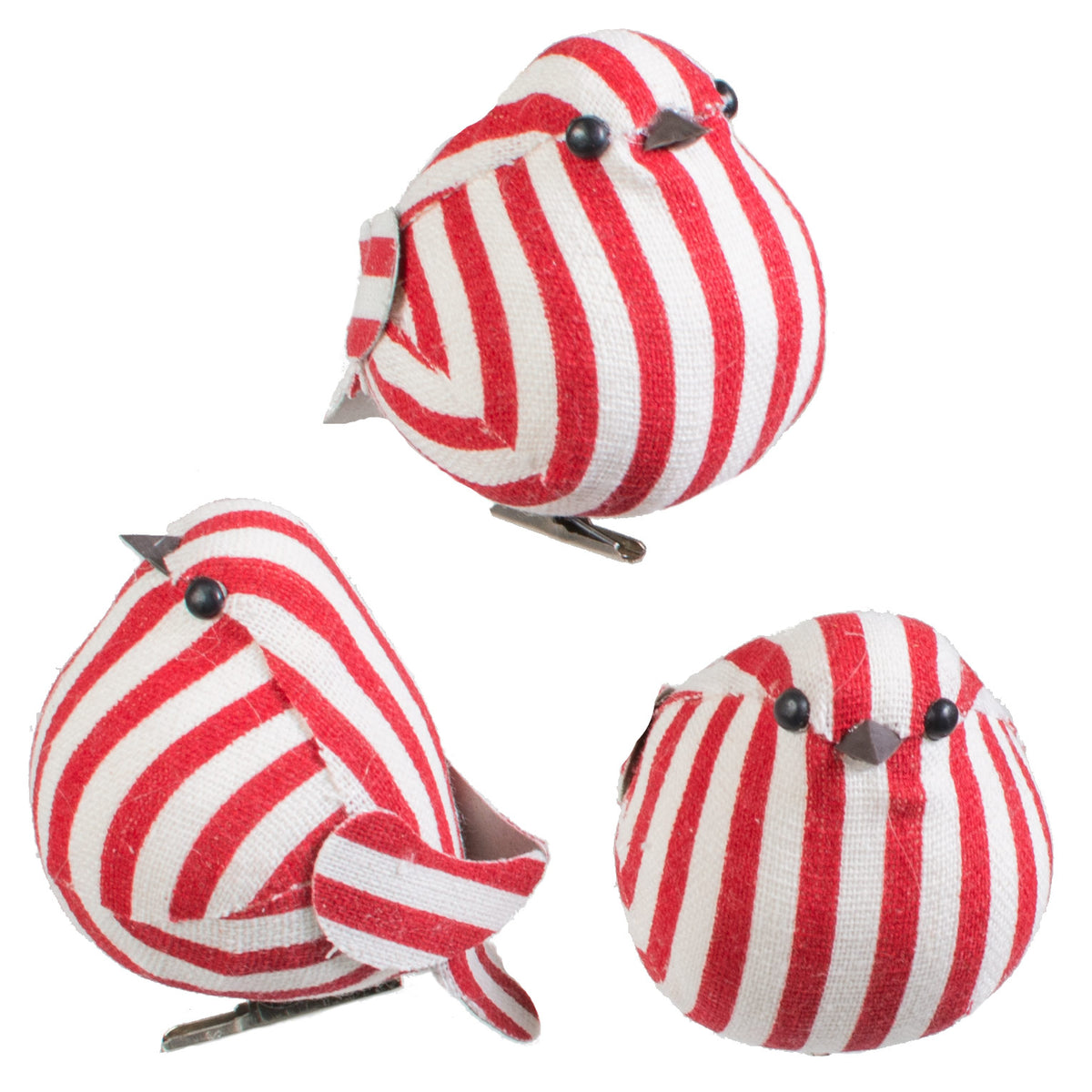 3" Stripe Fabric Bird: Red & White (Set of 3) Item Number: ME1164