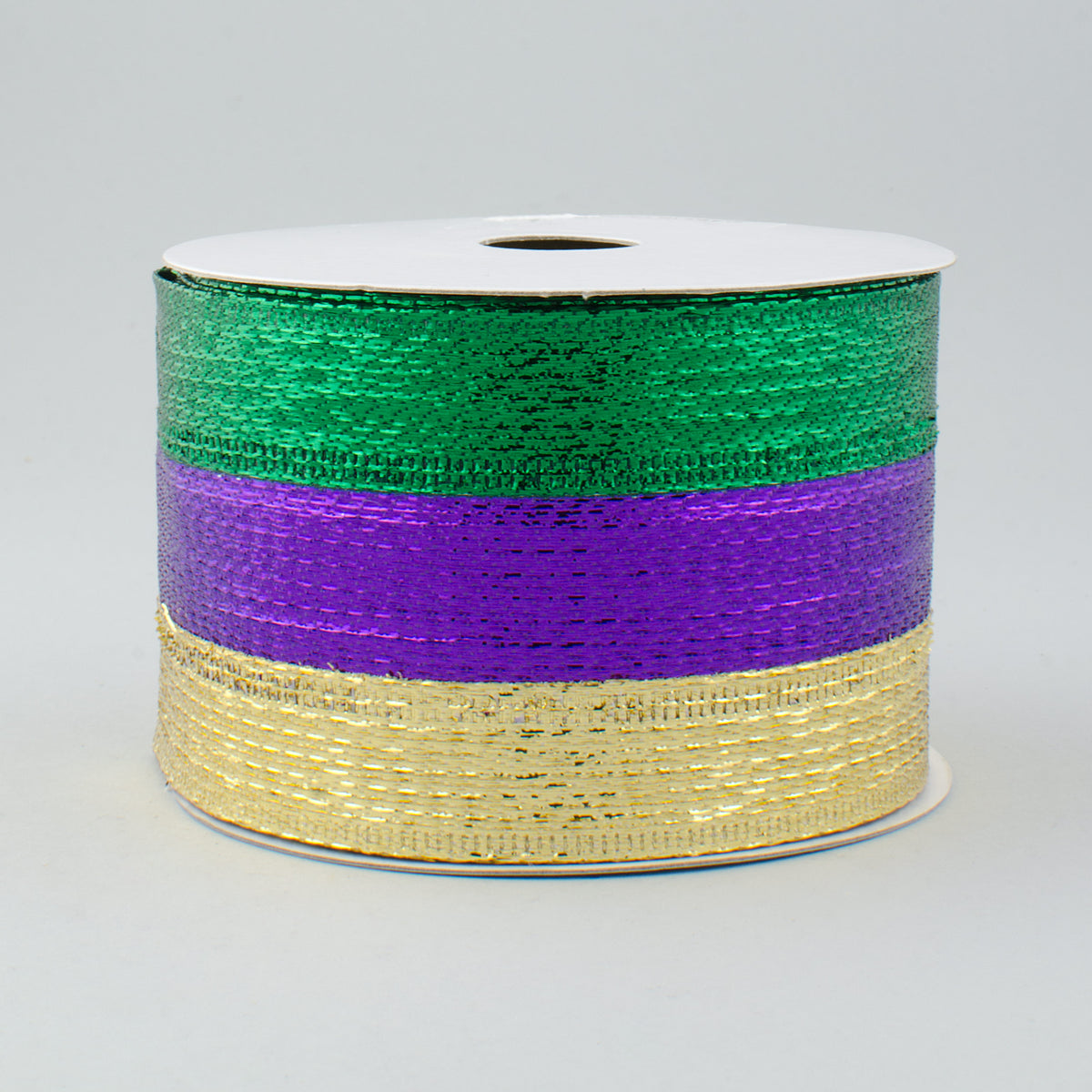 2.5" Stripe Metallic Lamé Ribbon: Purple, Green & Gold (10 Yards)