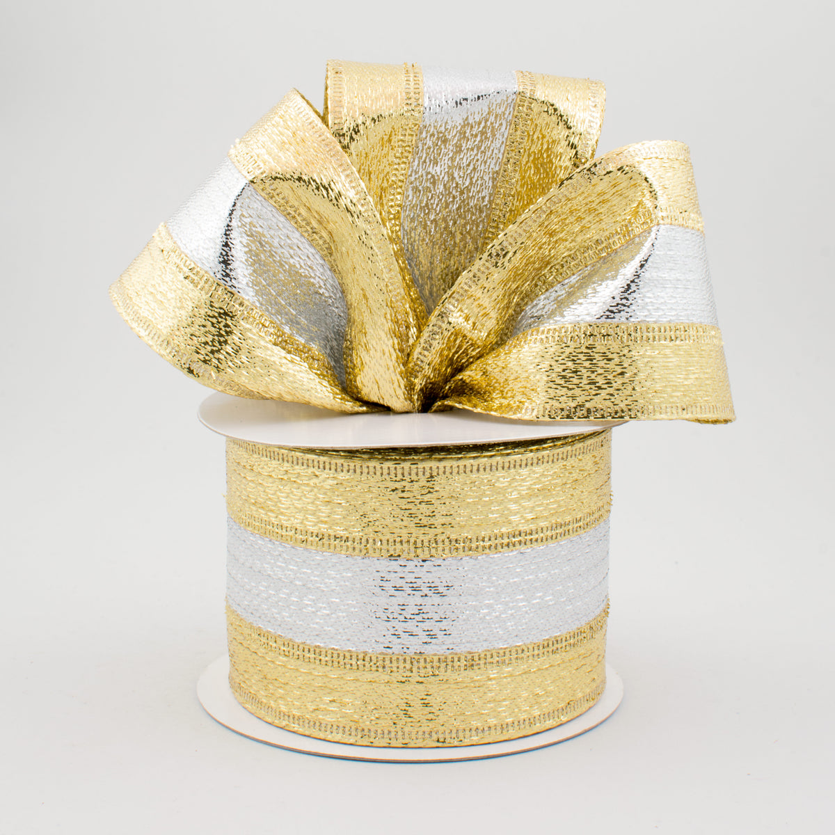 2.5" Stripe Metallic Lame Ribbon: Gold & Silver (10 Yards) Lifestyle Photo