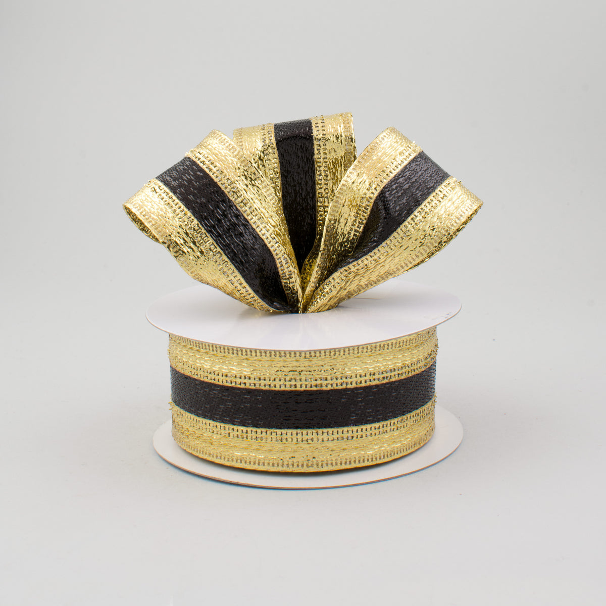 1.5" Stripe Metallic Ribbon: Black & Gold (10 Yards) Lifestyle Photo