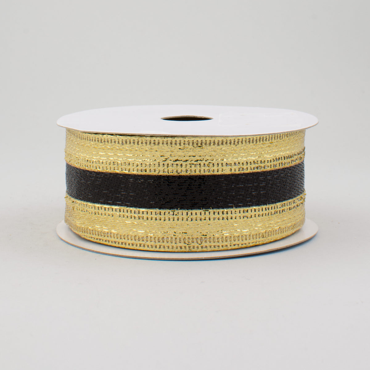 1.5" Stripe Metallic Ribbon: Black & Gold (10 Yards)